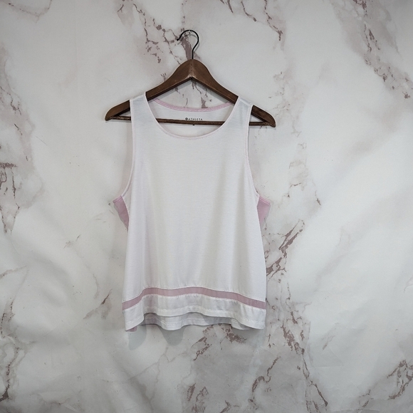 Athleta Tank Top Womens Medium Pink White Essence Mesh Crop Scoop Racerback - Picture 1 of 12